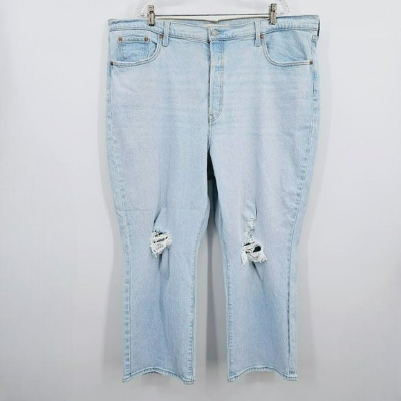 Levis Premium Ribcage Straight Ankle Jeans 22 W Light Wash Button Fly Distressed - Picture 1 of 14